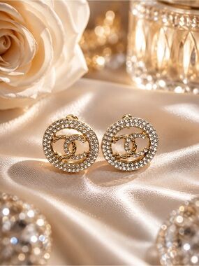 Double Letter C earrings Gold with crystals